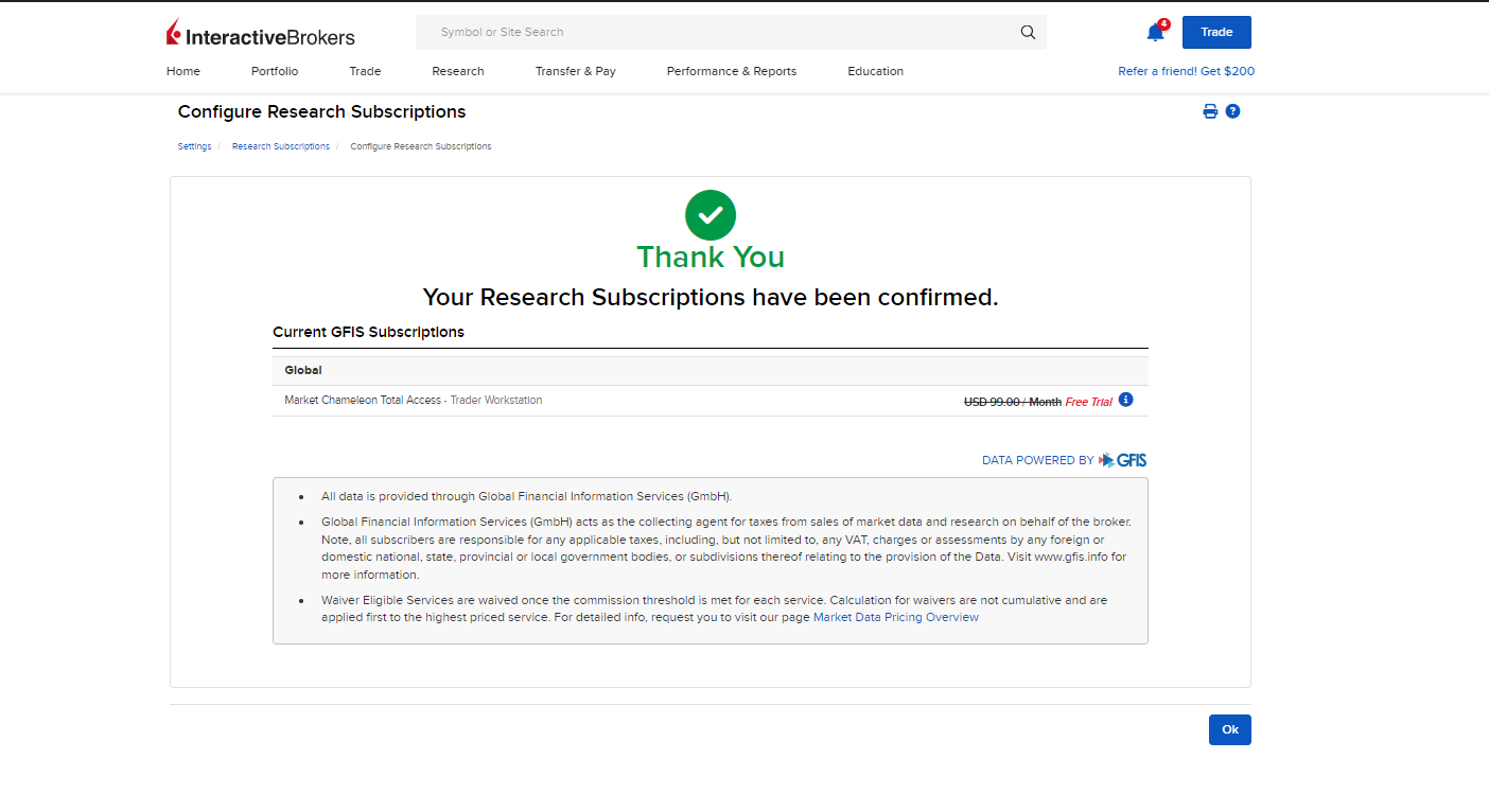 Interactive Brokers Receive Confirmation from Market Chameleon for New User