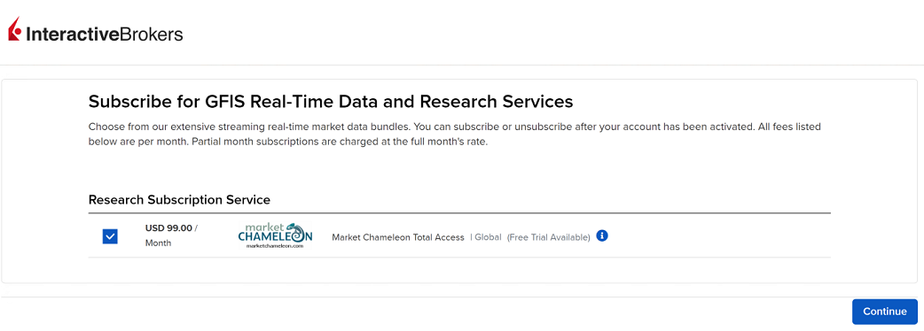 Navigate to Interactive Brokers to subscribe to Market Chameleon